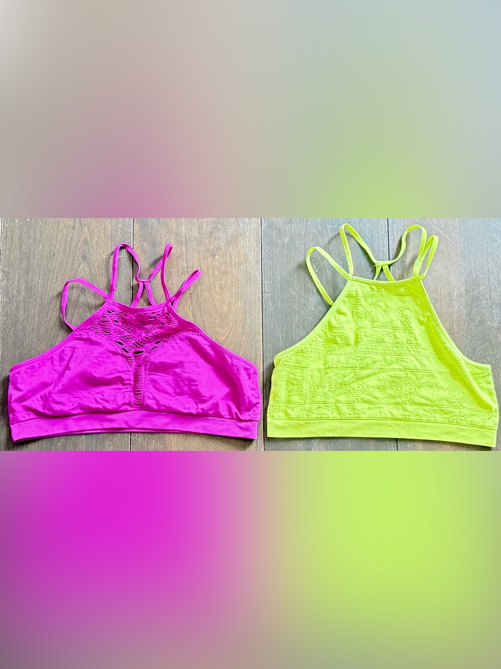 Neon Pink and Lime Green Bralette Duo